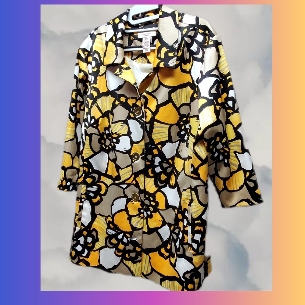 Floral Yellow and Black Button-Up Jacket By Covington